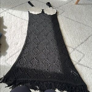 Zara Black Crochet Maxi Dress with Cream Accents